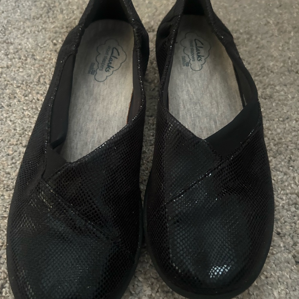 Clarks Black Leather Flats Classic Loafers